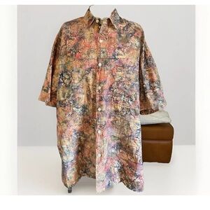 Rum Reggae Mens 1X Shirt Button Front Pockets Multi Cotton Retro Colorful Cruise